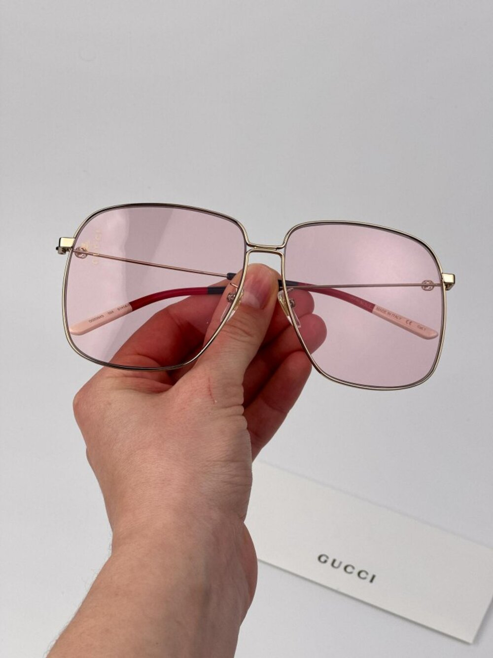 Gucci Women’s Sunglasses | Gold Oversized Square Frame Pink | GG0394S 004